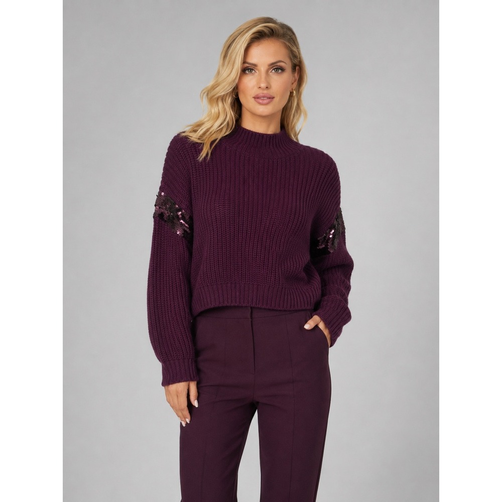 Marciano Los Angeles Sweater XS Purple Plum Sequin Detail Knit Wool Blend
